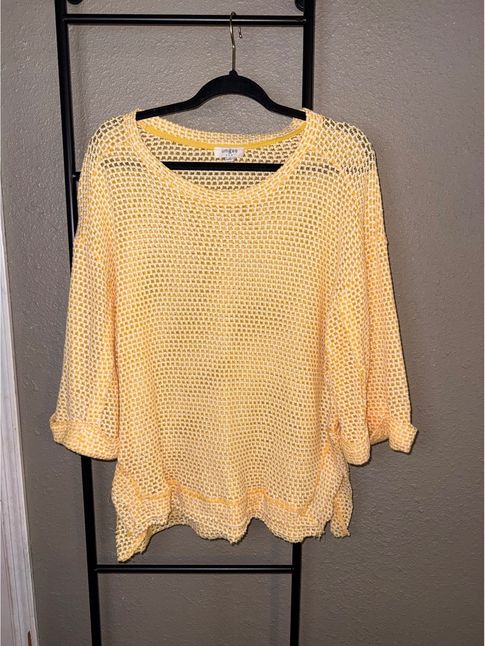 Umgee USA Women's Yellow Open Knit Sweater, Size Small